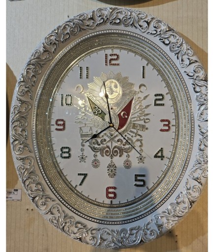 OSMANLI TUĞRALI SAAT 52*60 CM BEYAZ GÜMÜŞ BEYAZ
