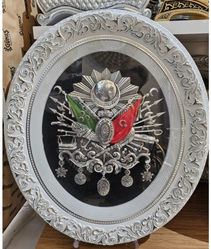 OSMANLI TUĞRALI DUVAR SUSU  52*60 CM BEYAZ GÜMÜŞ SİYAH