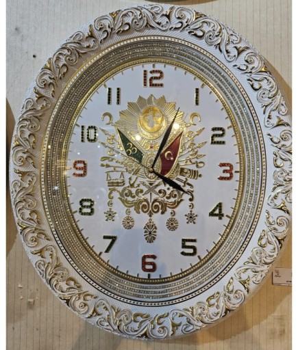 OSMANLI TUĞRALI SAAT 52*60 CM BEYAZ GOLD BEYAZ
