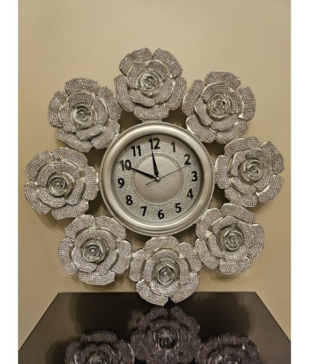 ÇİÇEK SİLVER DUVAR SAATİ 54*54 CM