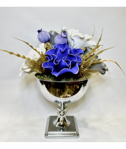 ÇİÇEK ARAJMAN GÜMÜŞ MAVİ BEYAZ LİLA