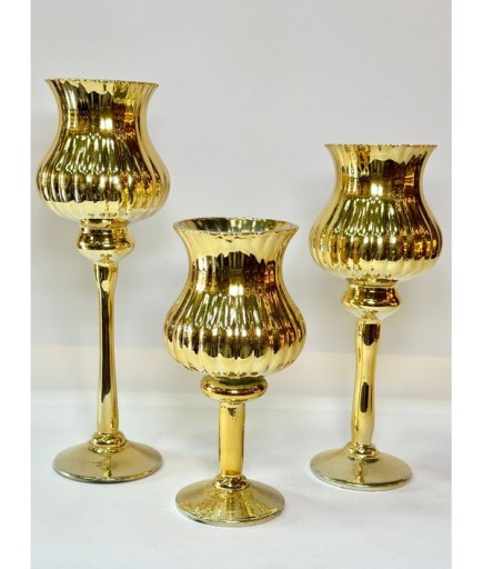 GAGA-151 3'LÜ ŞAMDAN SET GOLD 1